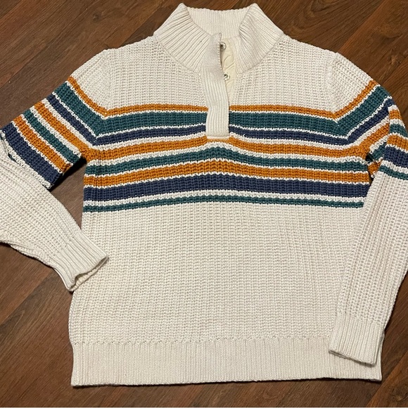 L.L. Bean Sweaters - Vintage L.L. Bean Rope Stitch Shaker Mockneck Henley Striped Sweater Size L